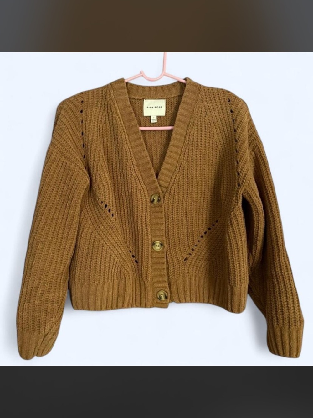 Pink Rose Women's Caramel/Brown Knit Button Cardigan